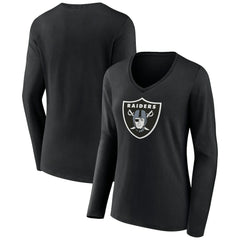 Las Vegas Raiders Women's Primary Team Logo Long Sleeve V-Neck T-Shirt Black | NFL