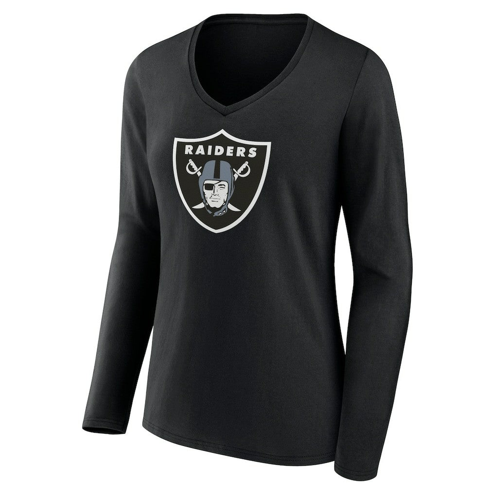 Las Vegas Raiders Women's Primary Team Logo Long Sleeve V-Neck T-Shirt Black | NFL