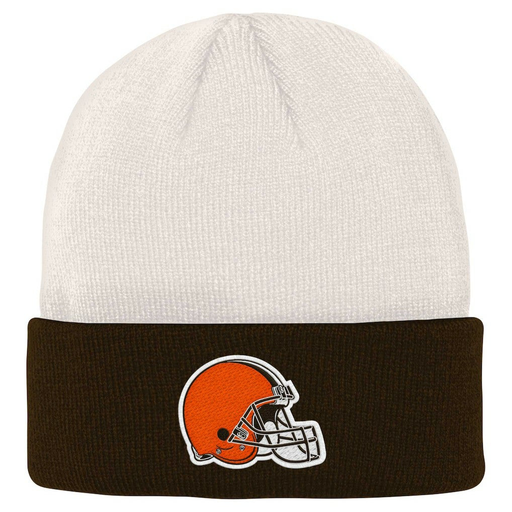Cleveland Browns Youth Bone Cuffed Knit Hat Cream/Brown | NFL