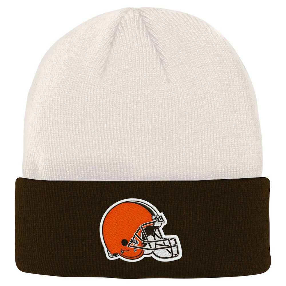Cleveland Browns Youth Bone Cuffed Knit Hat Cream/Brown | NFL