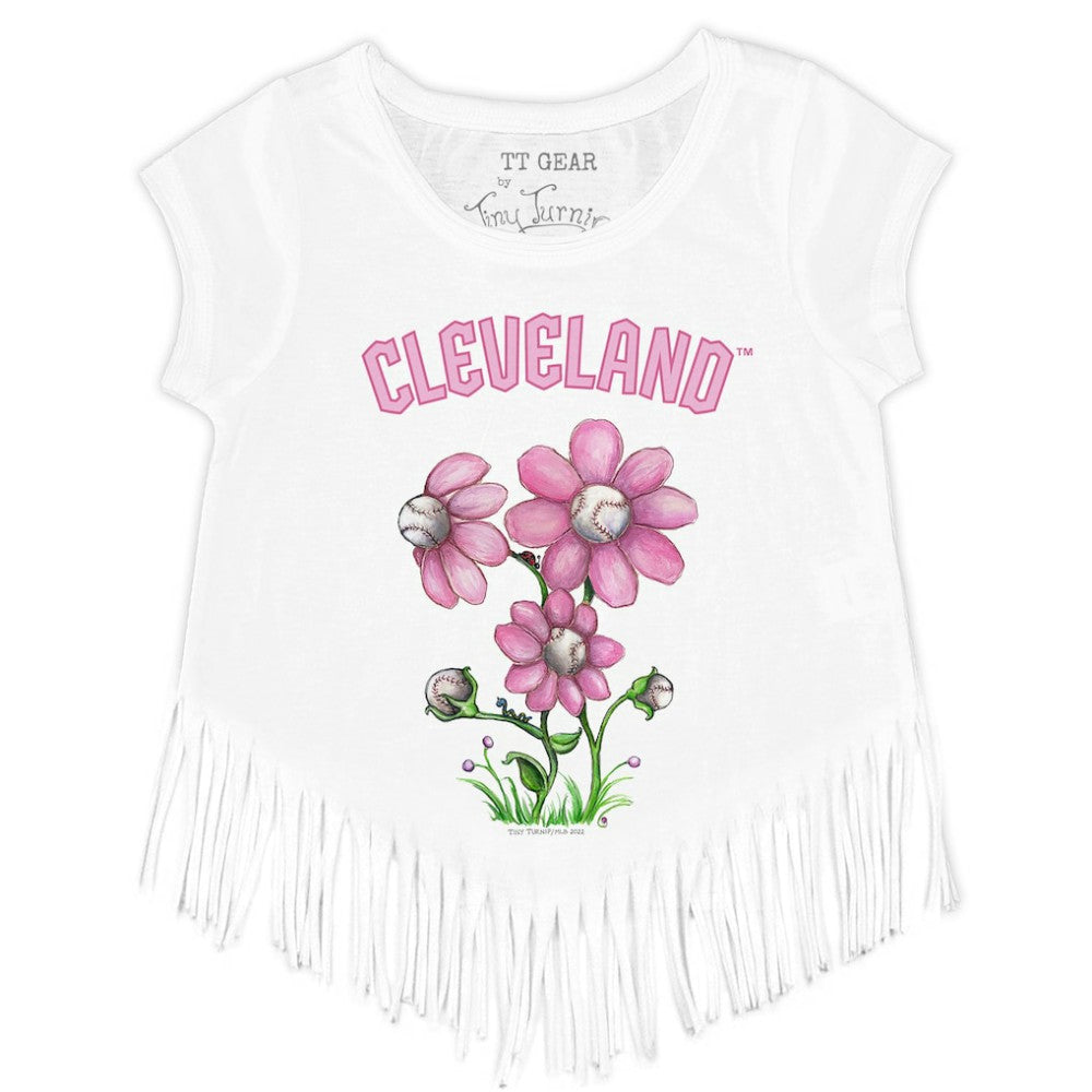 Cleveland Guardians Tiny Turnip Girls Youth Blooming Baseballs Fringe T-Shirt - MLB