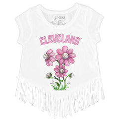 Cleveland Guardians Tiny Turnip Girls Youth Blooming Baseballs Fringe T-Shirt - MLB