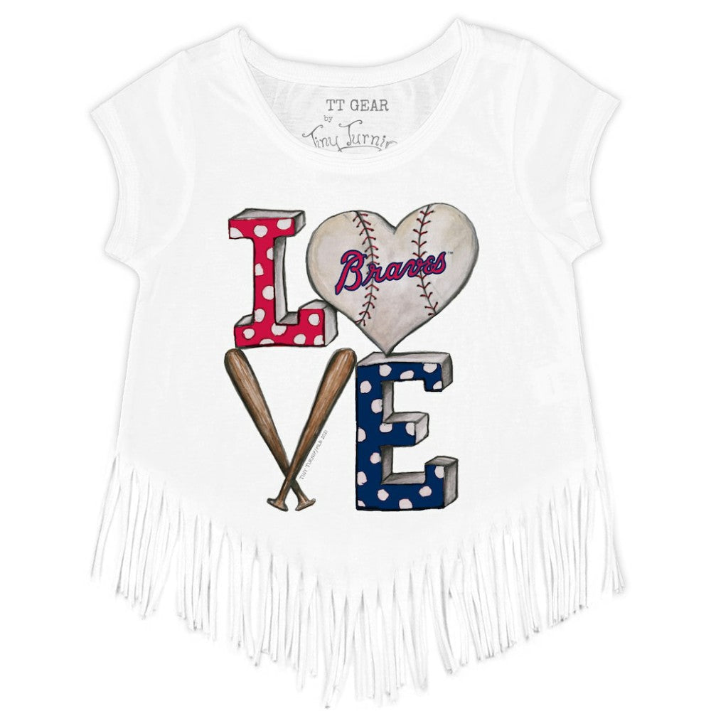 Atlanta Braves Tiny Turnip Girls Youth Baseball Love Fringe T-Shirt - MLB