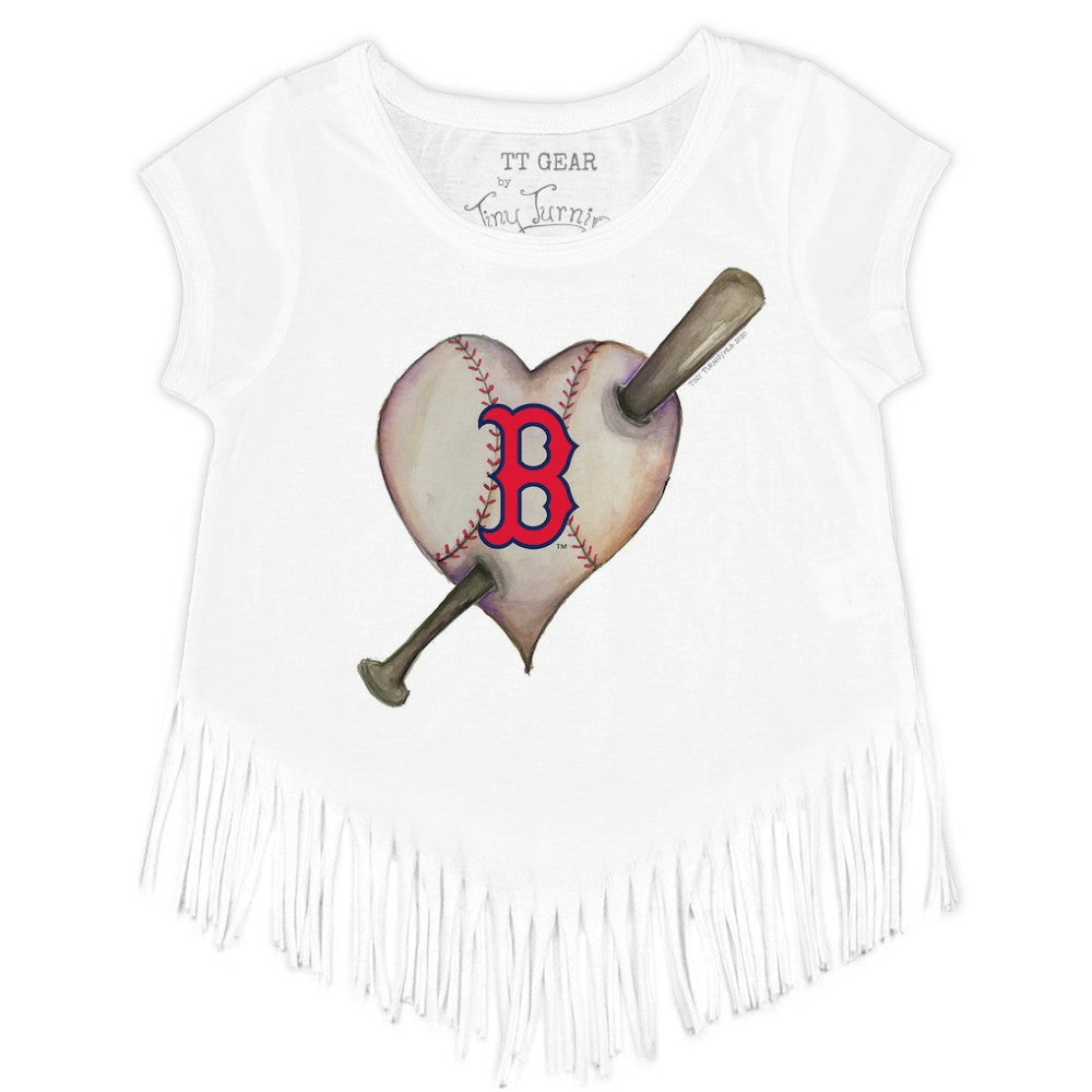 Boston Red Sox Tiny Turnip Girls Youth Heart Bat Fringe T-Shirt - MLB