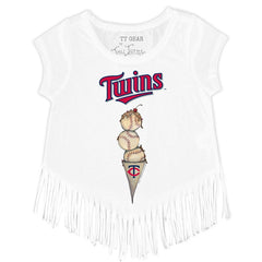 Minnesota Twins Tiny Turnip Girls Youth Triple Scoop Fringe T-Shirt - MLB