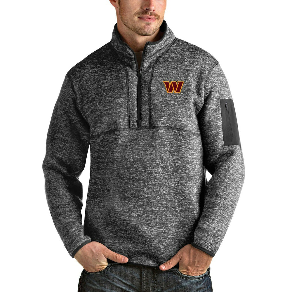 Washington Commanders Antigua Fortune Quarter-Zip Pullover Jacket Heathered Charcoal | NFL