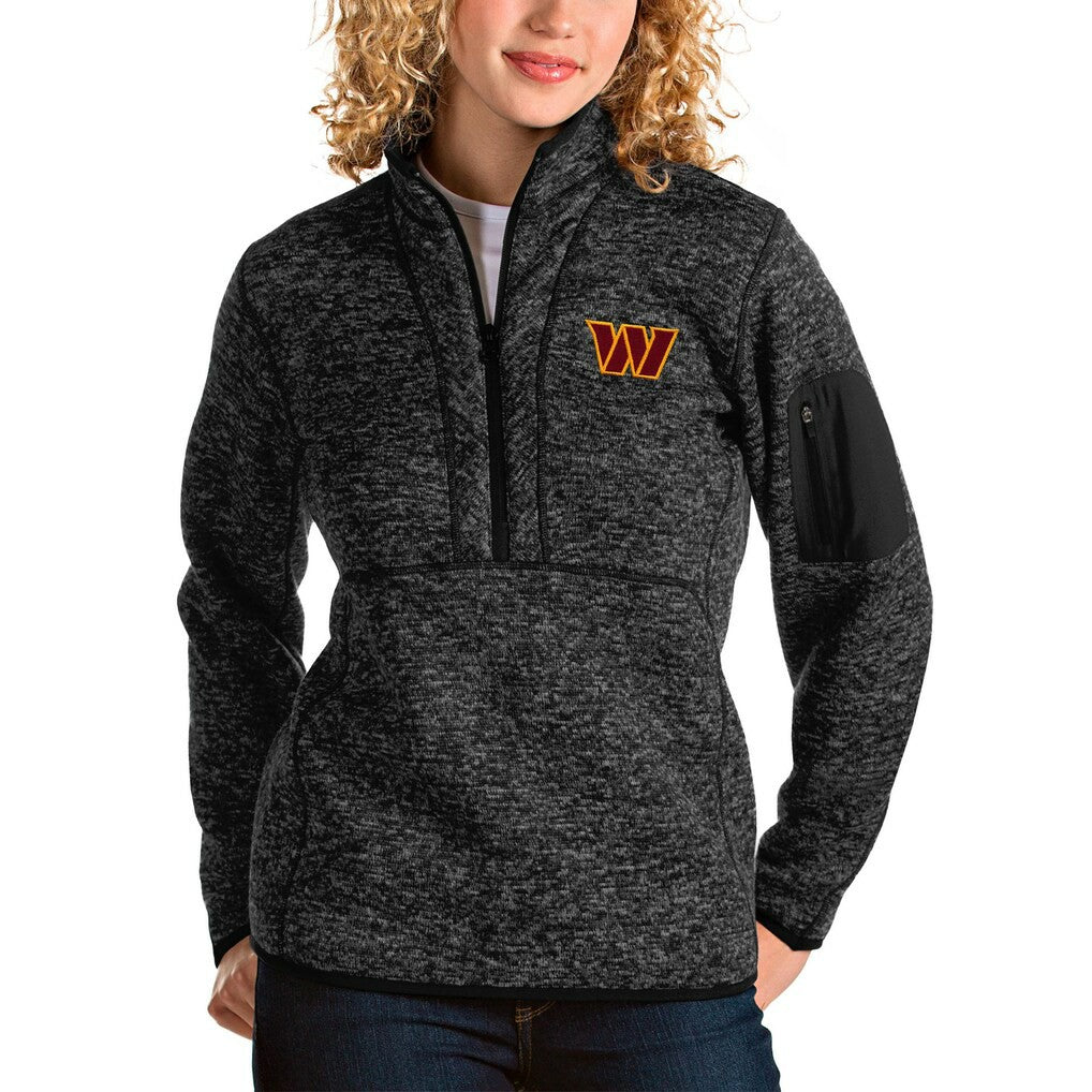 Washington Commanders Antigua Women's Fortune Quarter-Zip Pullover Jacket Heathered Black | NFL