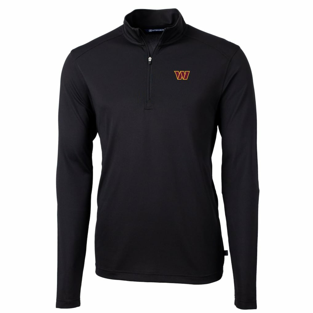 Washington Commanders Cutter & Buck Big & Tall Virtue Eco Pique Quarter-Zip Pullover Jacket Black | NFL