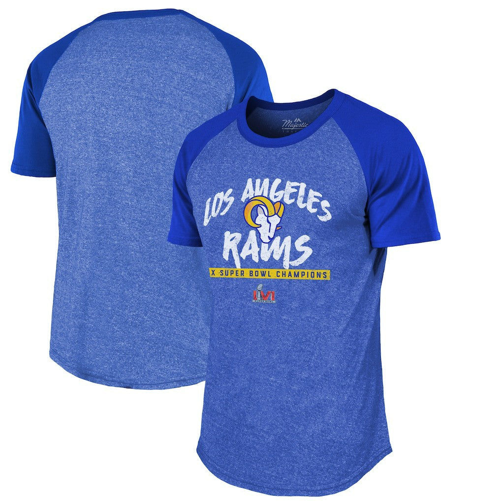Los Angeles Rams Majestic Threads 2-Time Super Bowl Champions Tri-Blend Raglan T-Shirt Royal | NFL