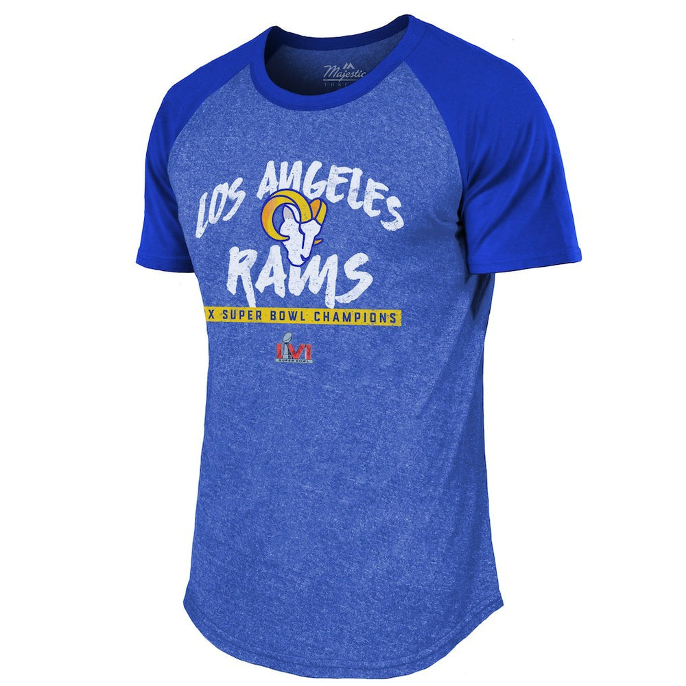 Los Angeles Rams Majestic Threads 2-Time Super Bowl Champions Tri-Blend Raglan T-Shirt Royal | NFL