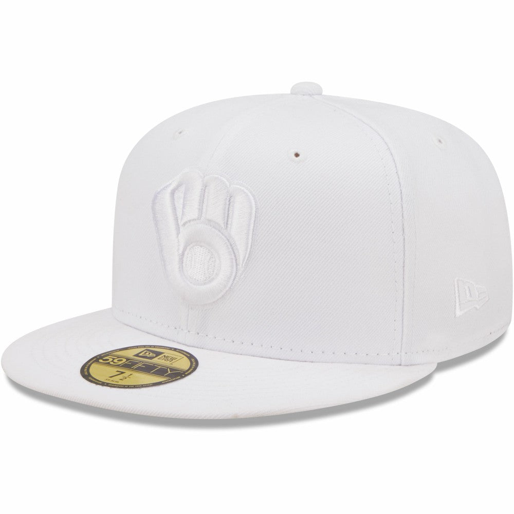 Milwaukee Brewers New Era White on White 59FIFTY Fitted Hat Hats - MLB