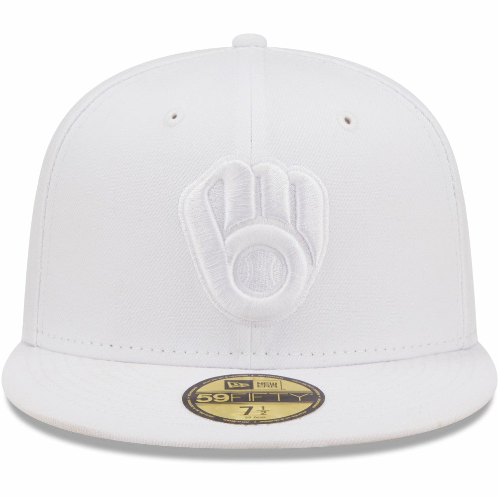 Milwaukee Brewers New Era White on White 59FIFTY Fitted Hat Hats - MLB