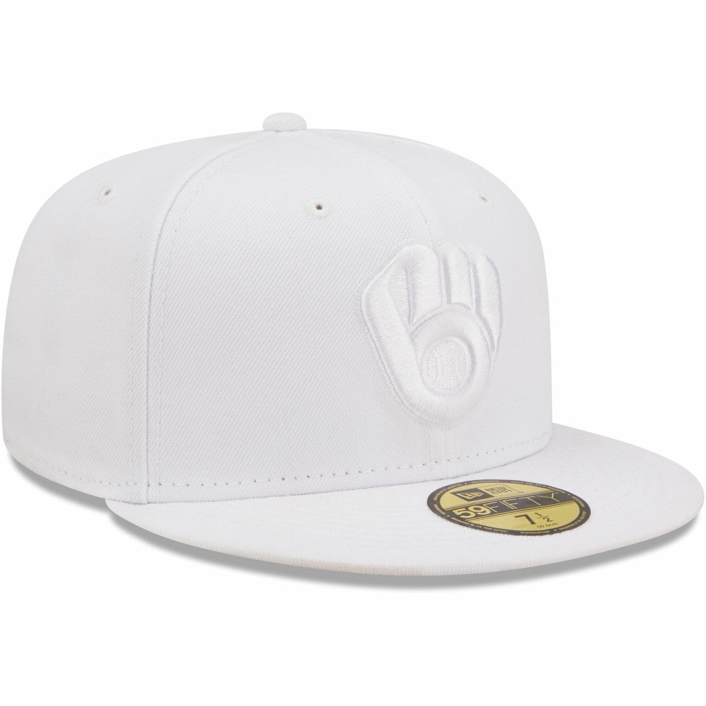 Milwaukee Brewers New Era White on White 59FIFTY Fitted Hat Hats - MLB
