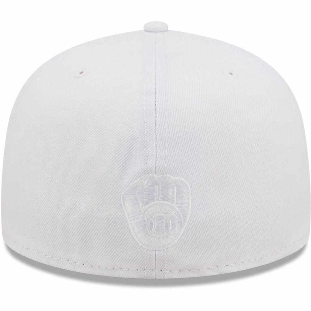 Milwaukee Brewers New Era White on White 59FIFTY Fitted Hat Hats - MLB