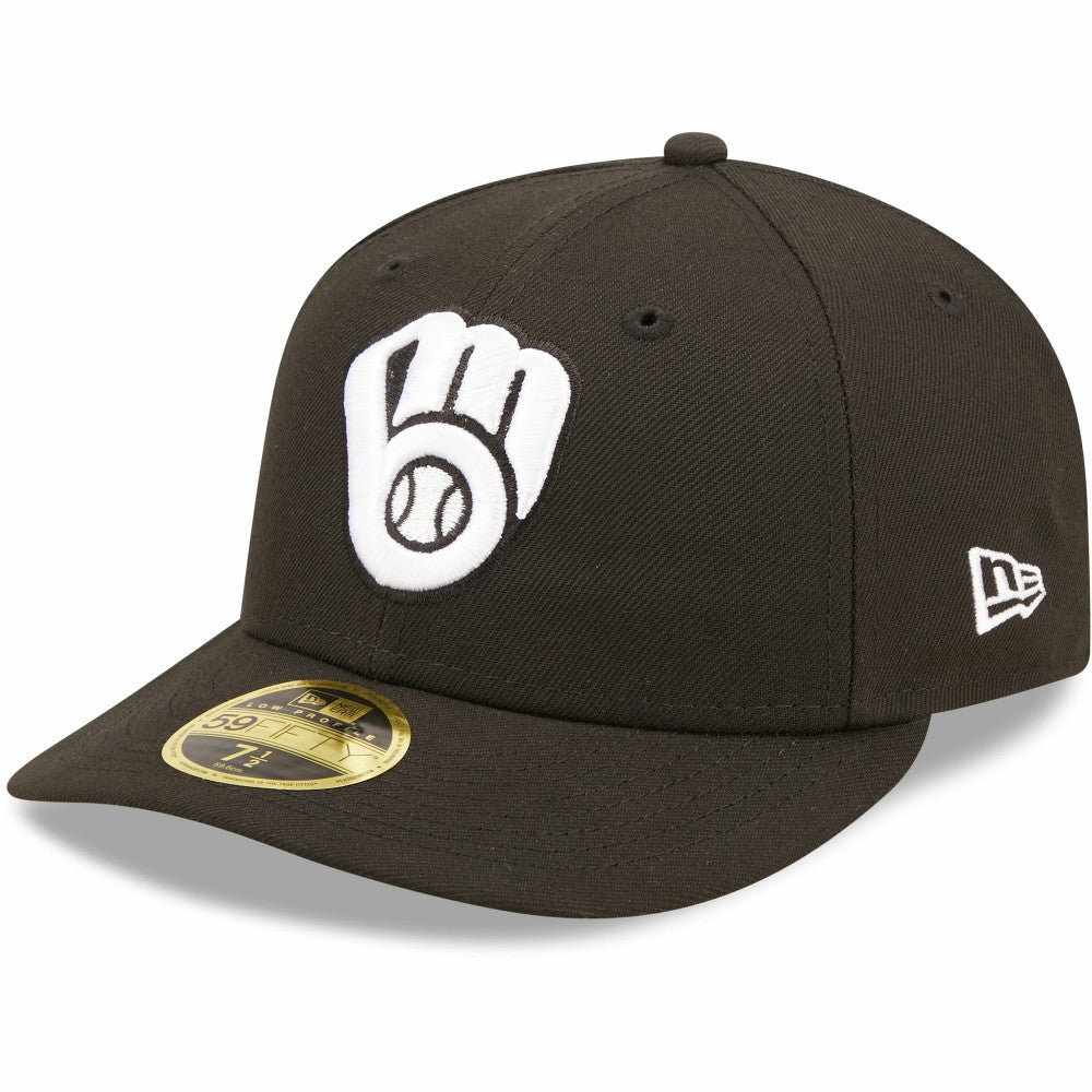 Milwaukee Brewers New Era Black & White Low Profile 59FIFTY Fitted Hat Hats - MLB