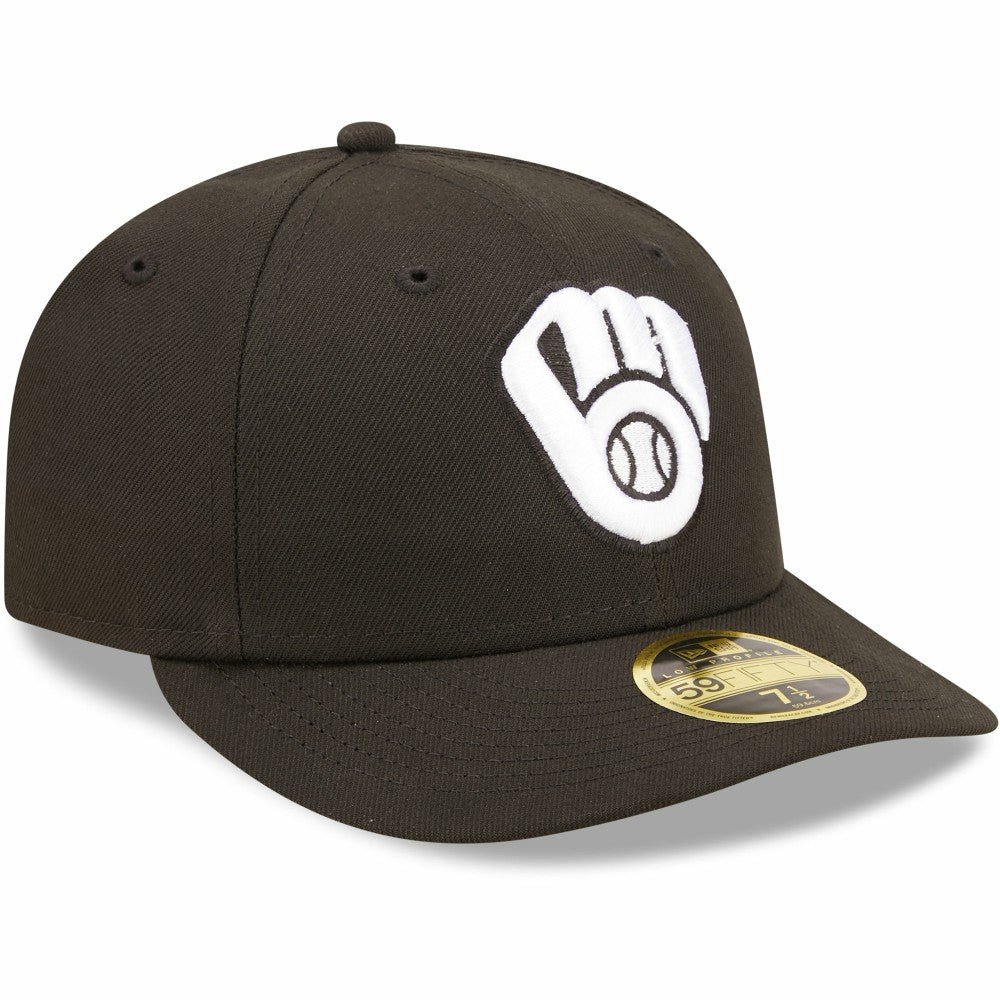 Milwaukee Brewers New Era Black & White Low Profile 59FIFTY Fitted Hat Hats - MLB