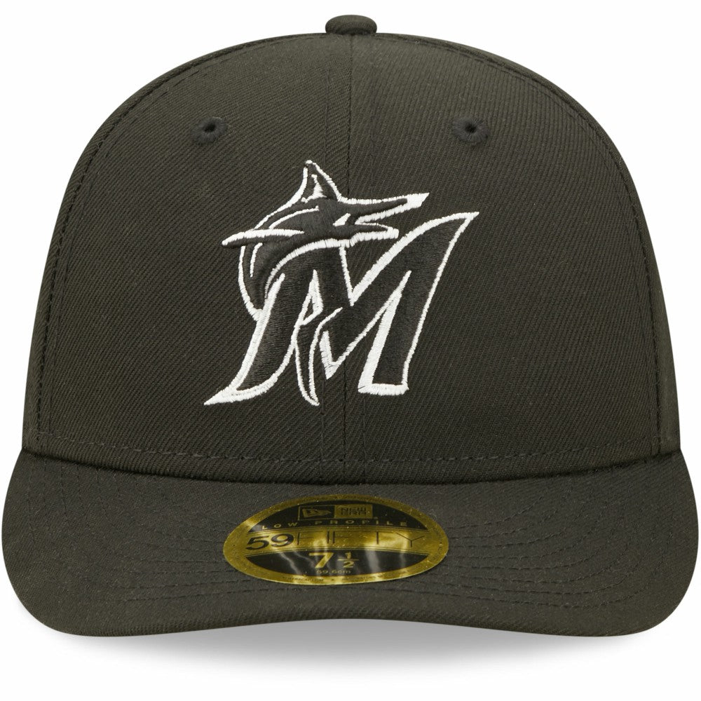 Miami Marlins New Era Black & White Low Profile 59FIFTY Fitted Hat Hats - MLB