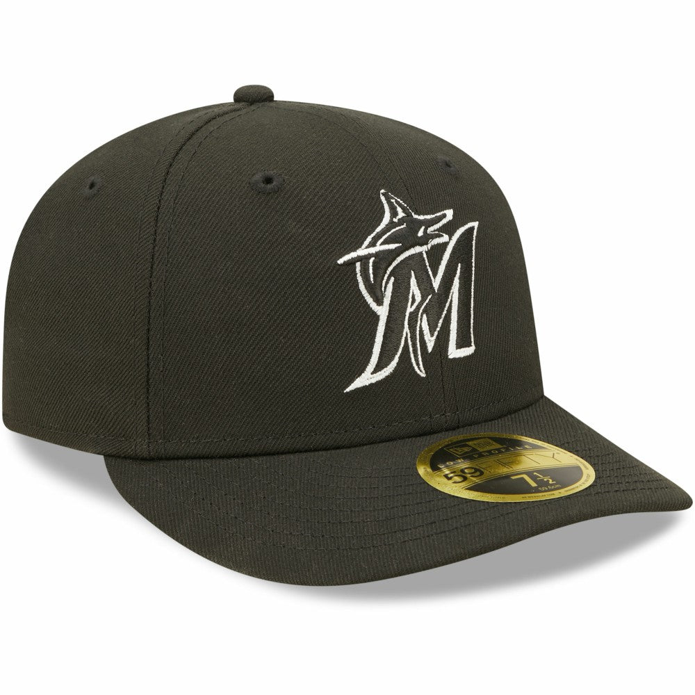 Miami Marlins New Era Black & White Low Profile 59FIFTY Fitted Hat Hats - MLB