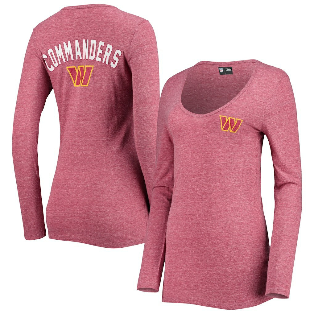 Washington Commanders New Era Women's Scoop Neck Tri-Blend Long Sleeve T-Shirt Burgundy | NFL