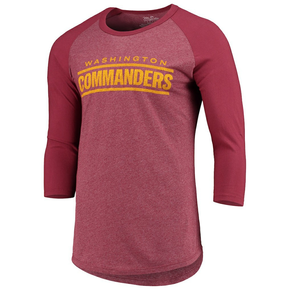Washington Commanders Majestic Threads Wordmark 3/4-Sleeve Raglan Tri-Blend T-Shirt Burgundy | NFL