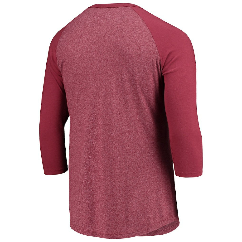 Washington Commanders Majestic Threads Wordmark 3/4-Sleeve Raglan Tri-Blend T-Shirt Burgundy | NFL