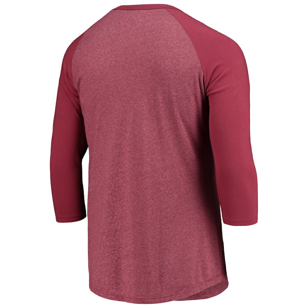 Washington Commanders Majestic Threads Wordmark 3/4-Sleeve Raglan Tri-Blend T-Shirt Burgundy | NFL