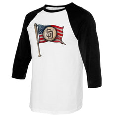 San Diego Padres Tiny Turnip Women's Baseball Flag Raglan 3/4 Sleeve T-Shirt - MLB