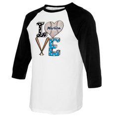 Miami Marlins Tiny Turnip Women's Baseball Love Raglan 3/4-Sleeve T-Shirt - MLB