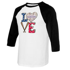 Texas Rangers Tiny Turnip Women's Baseball Love Raglan 3/4-Sleeve T-Shirt - MLB