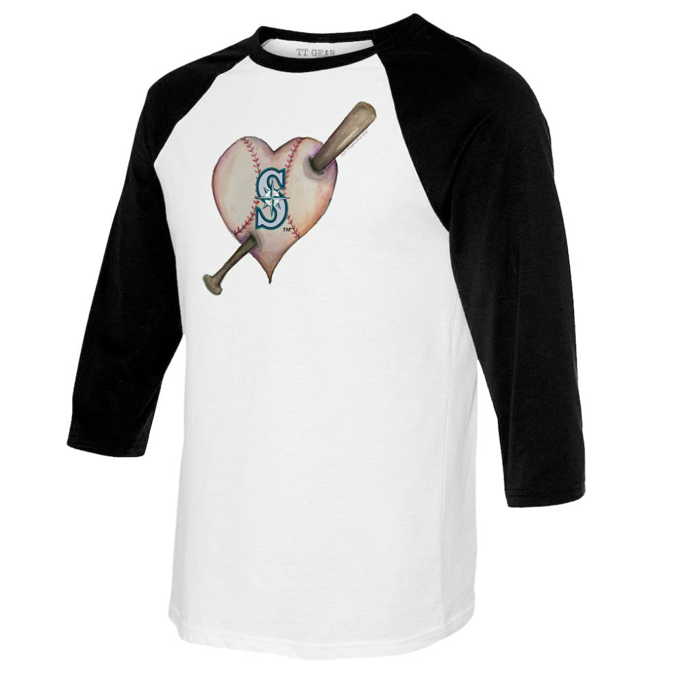 Seattle Mariners Tiny Turnip Youth Heart Bat Raglan 3/4 Sleeve T-Shirt - MLB
