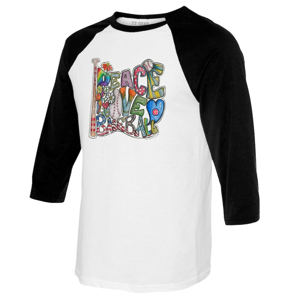 Chicago Cubs Tiny Turnip Women's Peace Love Baseball 3/4-Sleeve Raglan T-Shirt - MLB