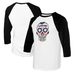 Cleveland Guardians Tiny Turnip Women's Sugar Skull 3/4-Sleeve Raglan T-Shirt - MLB