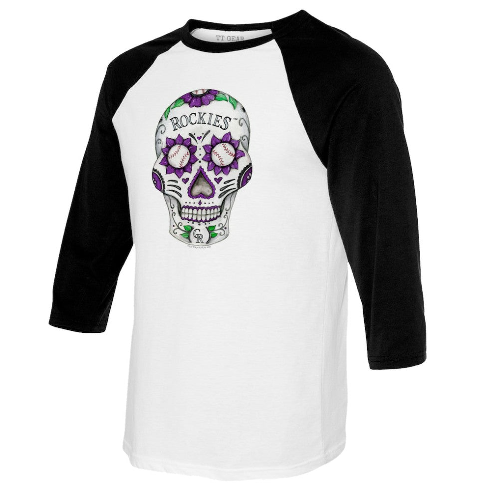 Colorado Rockies Tiny Turnip Women's Sugar Skull 3/4-Sleeve Raglan T-Shirt - MLB