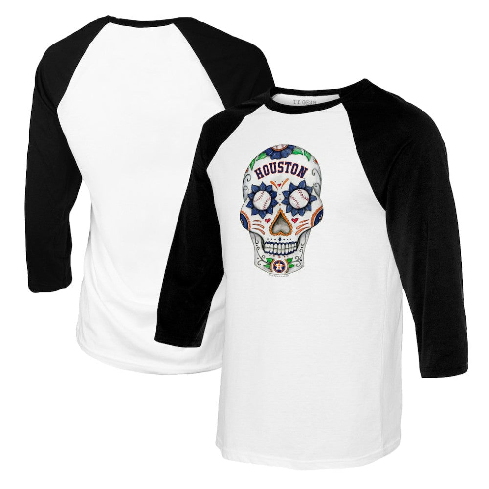 Houston Astros Tiny Turnip Women's Sugar Skull 3/4-Sleeve Raglan T-Shirt - MLB