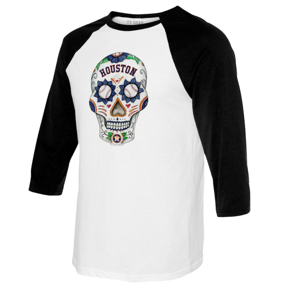 Houston Astros Tiny Turnip Women's Sugar Skull 3/4-Sleeve Raglan T-Shirt - MLB