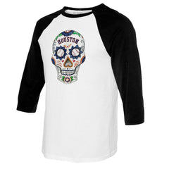 Houston Astros Tiny Turnip Women's Sugar Skull 3/4-Sleeve Raglan T-Shirt - MLB
