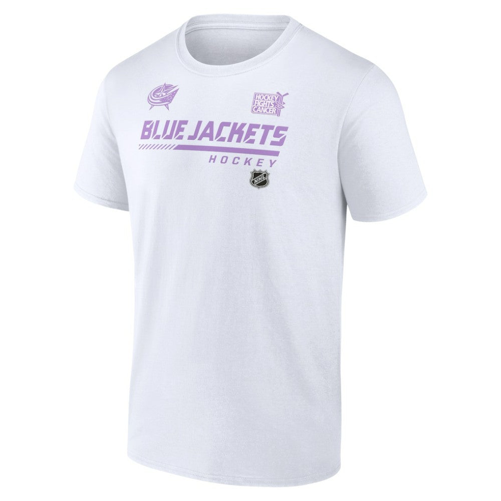 Columbus Blue Jackets NHL Hockey Fights Cancer T-Shirt - White - NHL
