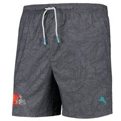 Cleveland Browns Naples Layered Leaves Swim Trunks Black | Tommy Bahama