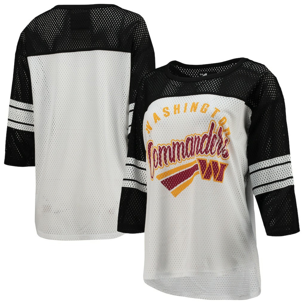 Washington Commanders G-III 4Her by Carl Banks Women's First Team 3/4-Sleeve Mesh T-Shirt White/Black | NFL