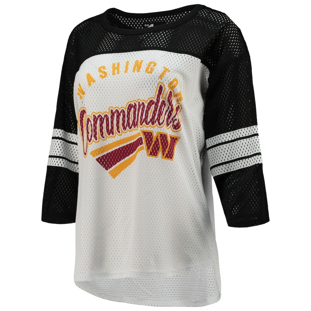 Washington Commanders G-III 4Her by Carl Banks Women's First Team 3/4-Sleeve Mesh T-Shirt White/Black | NFL