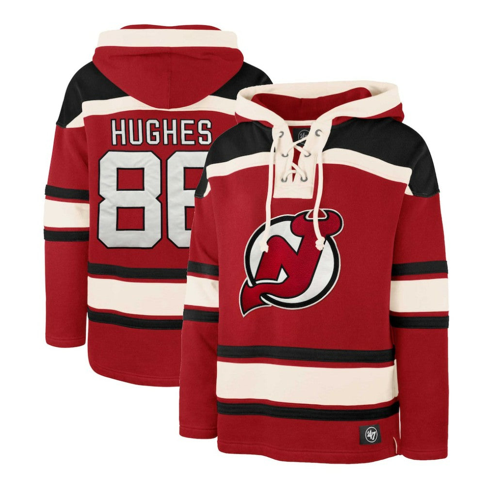 Jack Hughes New Jersey Devils '47 Player Lacer Pullover Hoodie - Red - NHL