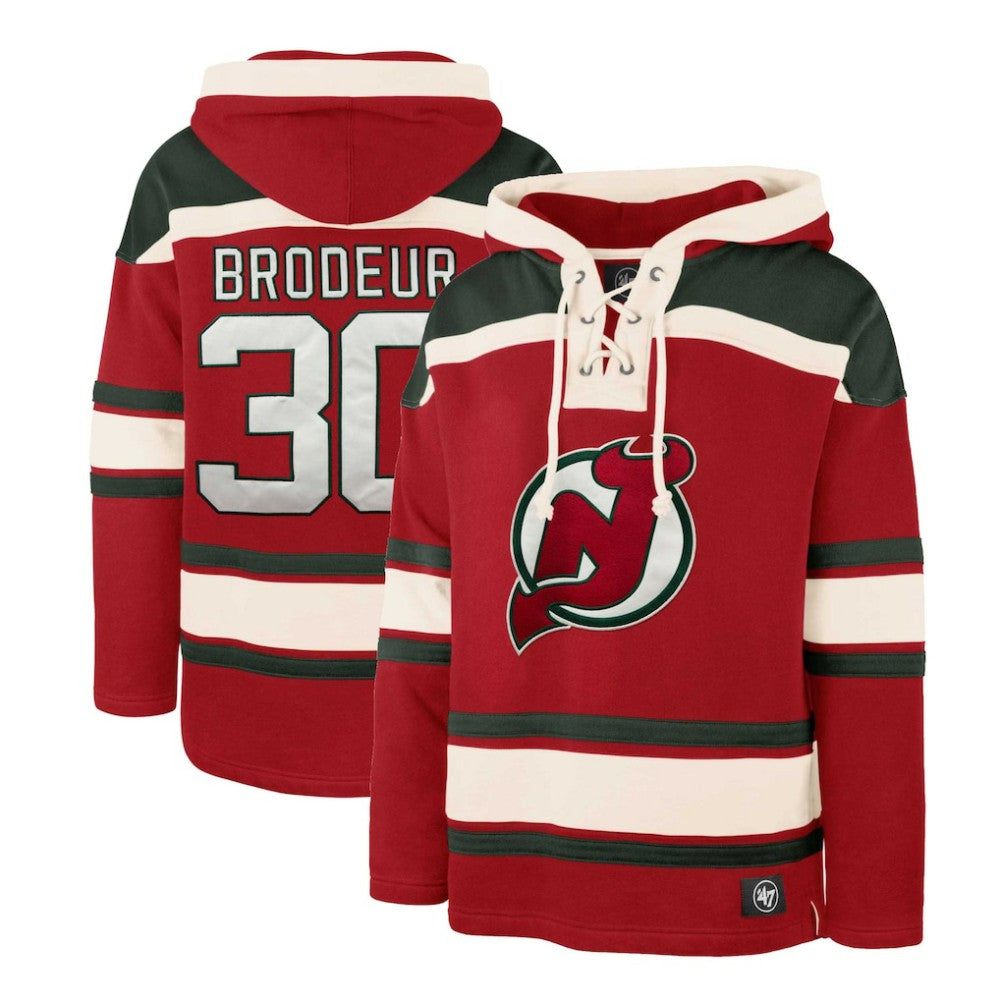 Martin Brodeur New Jersey Devils '47 Retired Player Name & Number Lacer Pullover Hoodie - Red - NHL