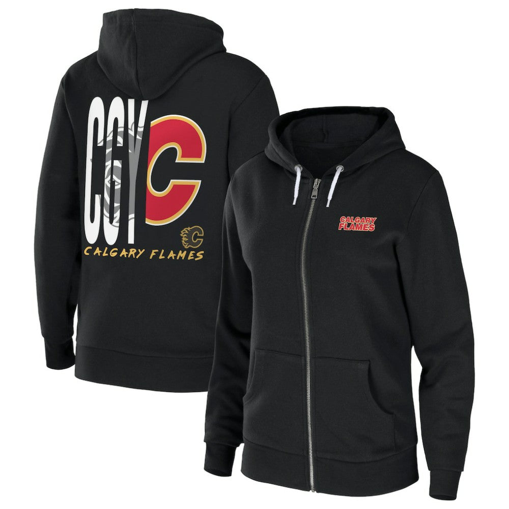 Calgary Flames WEAR by Erin Andrews Women's Sponge Fleece Full-Zip Hoodie - Black - NHL
