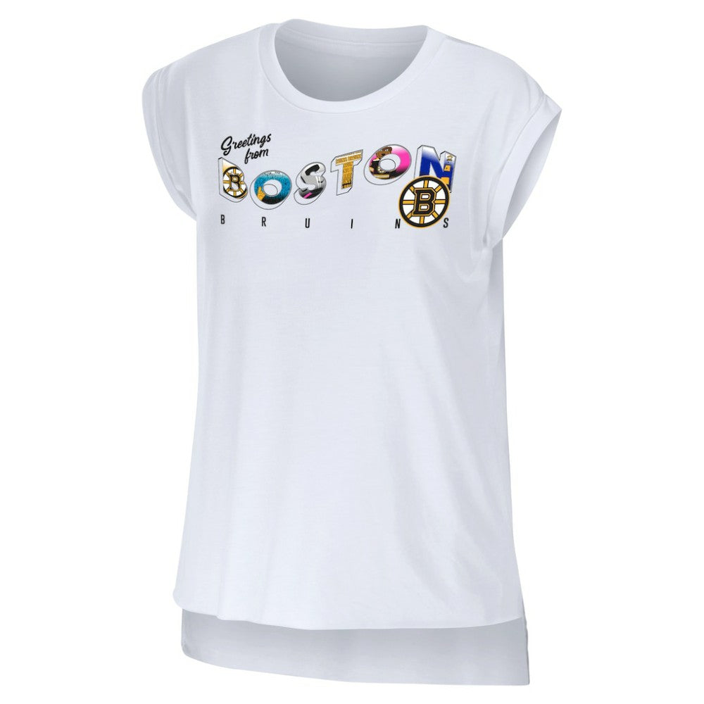 Boston Bruins WEAR by Erin Andrews Women's Greetings From Muscle T-Shirt - White - NHL