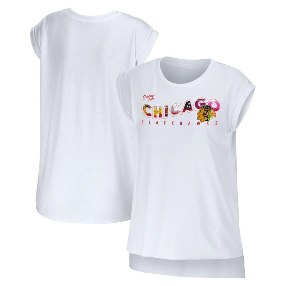 Chicago Blackhawks WEAR by Erin Andrews Women's Greetings From Muscle T-Shirt - White - NHL