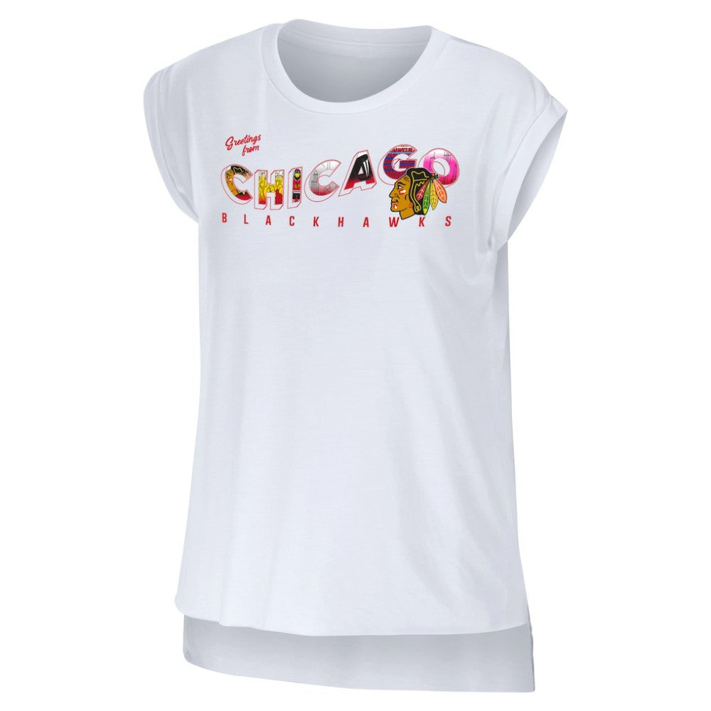 Chicago Blackhawks WEAR by Erin Andrews Women's Greetings From Muscle T-Shirt - White - NHL