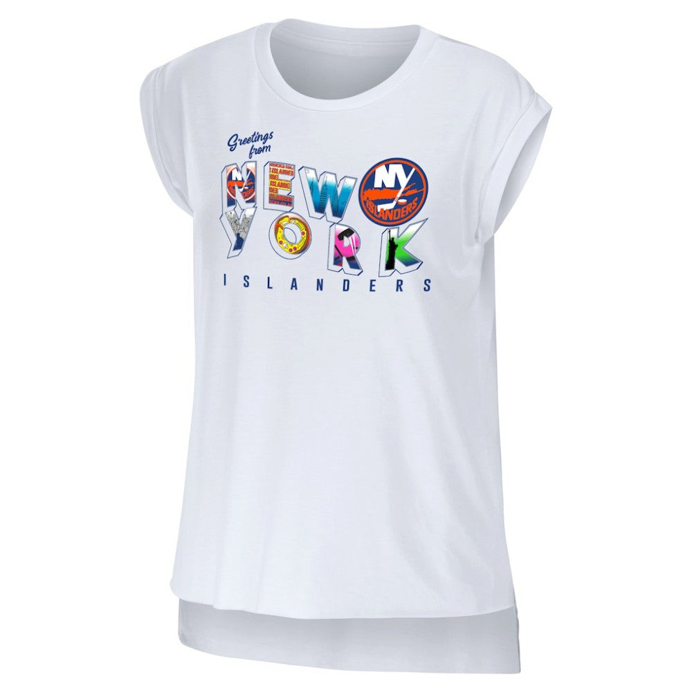 New York Islanders WEAR by Erin Andrews Women's Greetings From Muscle T-Shirt - White - NHL