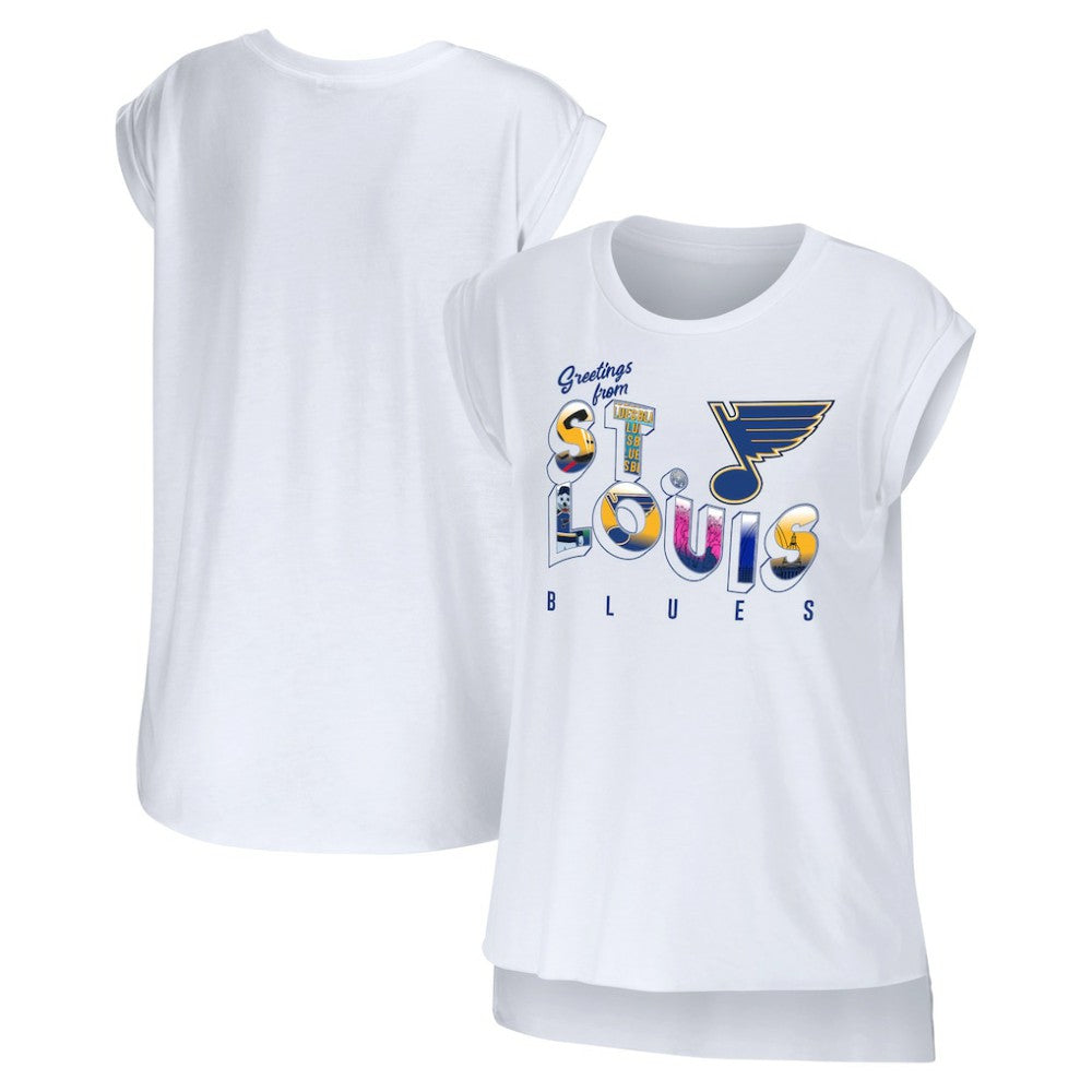 St. Louis Blues WEAR by Erin Andrews Women's Greetings From Muscle T-Shirt - White - NHL