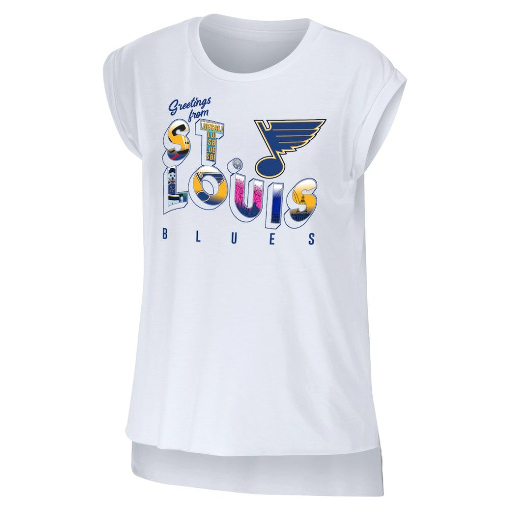 St. Louis Blues WEAR by Erin Andrews Women's Greetings From Muscle T-Shirt - White - NHL