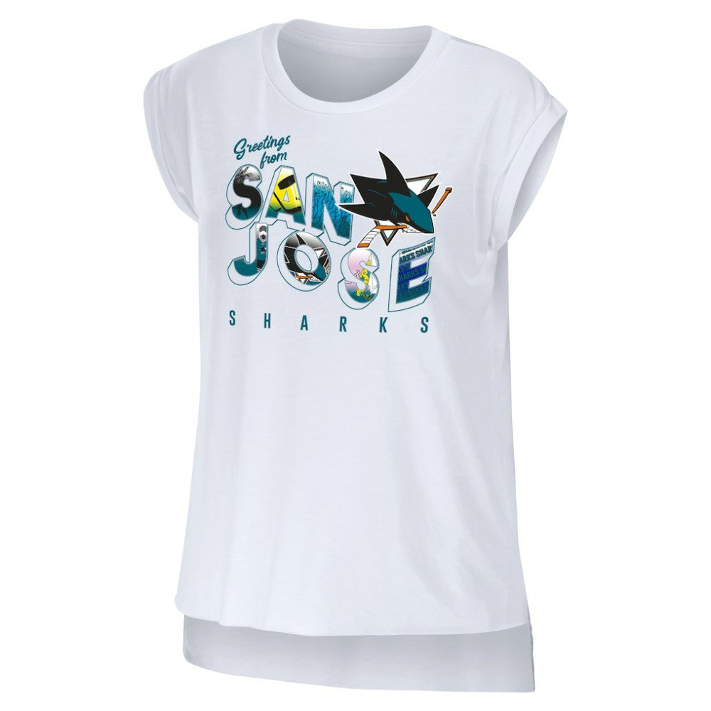 San Jose Sharks WEAR by Erin Andrews Women's Greetings From Muscle T-Shirt - White - NHL